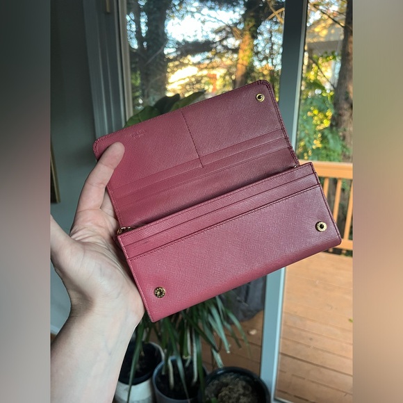 Prada Pink Saffiano Long Wallet with Generic Gold Crossbody Chain - Picture 10 of 16